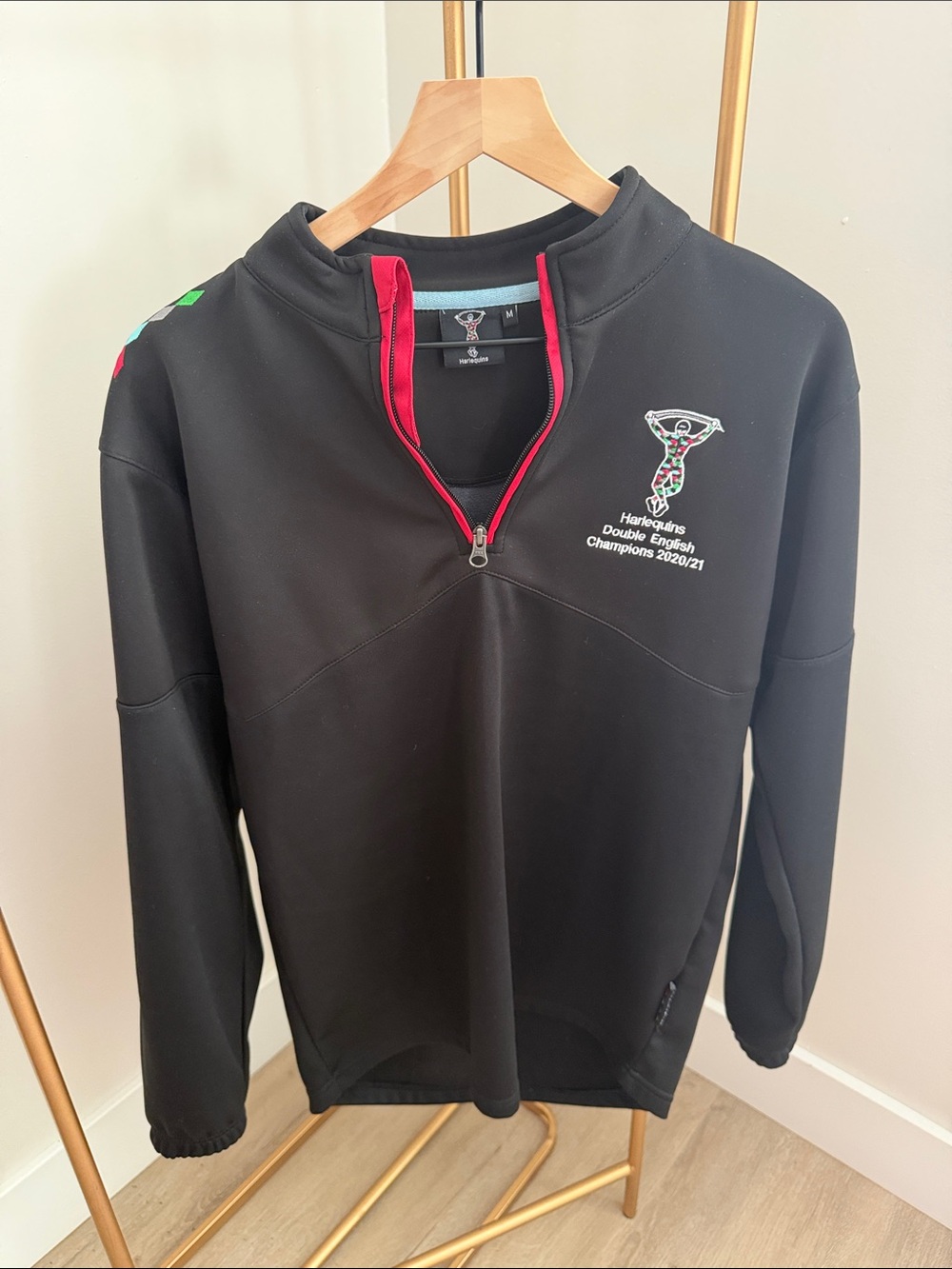Black Harlequins Rugby 1/4 Zip Pullover with Red Trim